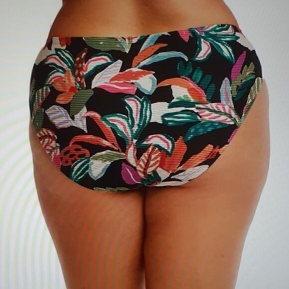 New High Leg Plus Bikini Bottom Women's Rich Black Painted Paradise Time And Tru - Picture 2 of 5